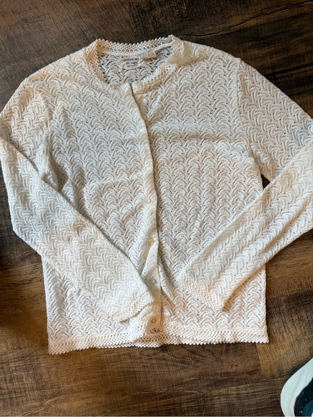 Vintage White Lace Knit Button-Front Women's Sweater Cardigan